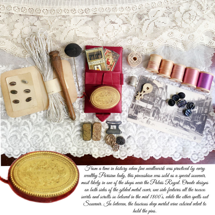 19th century sewing accessories in silk lined wood box