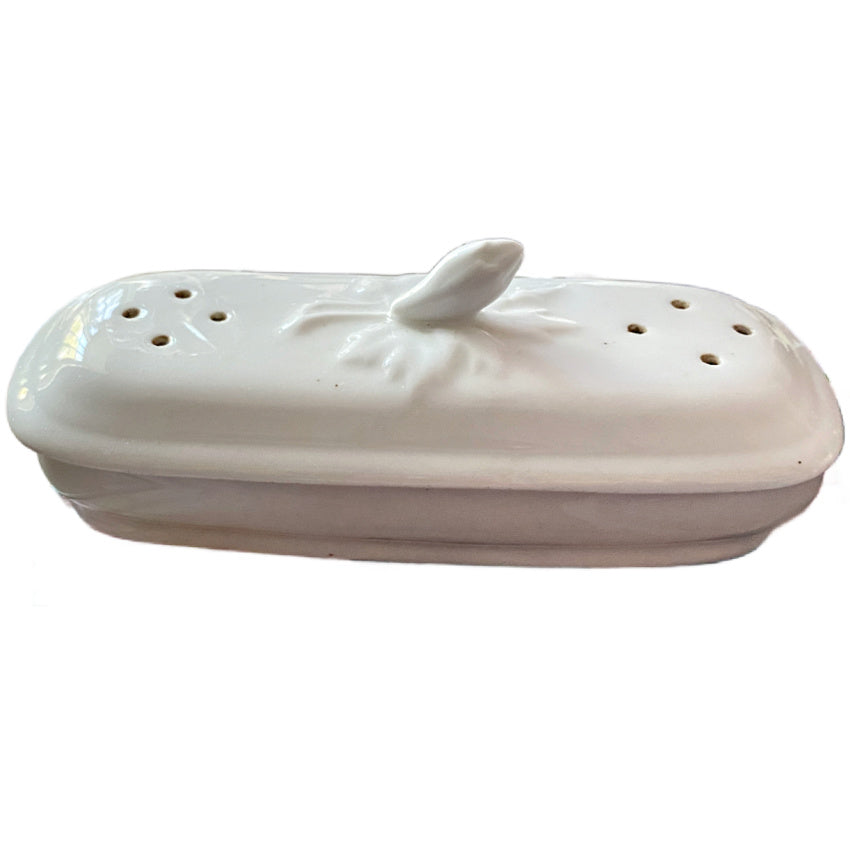 19th Century French Ironstone Razor or Toothbrush Holder with Lid & Courgette Finial