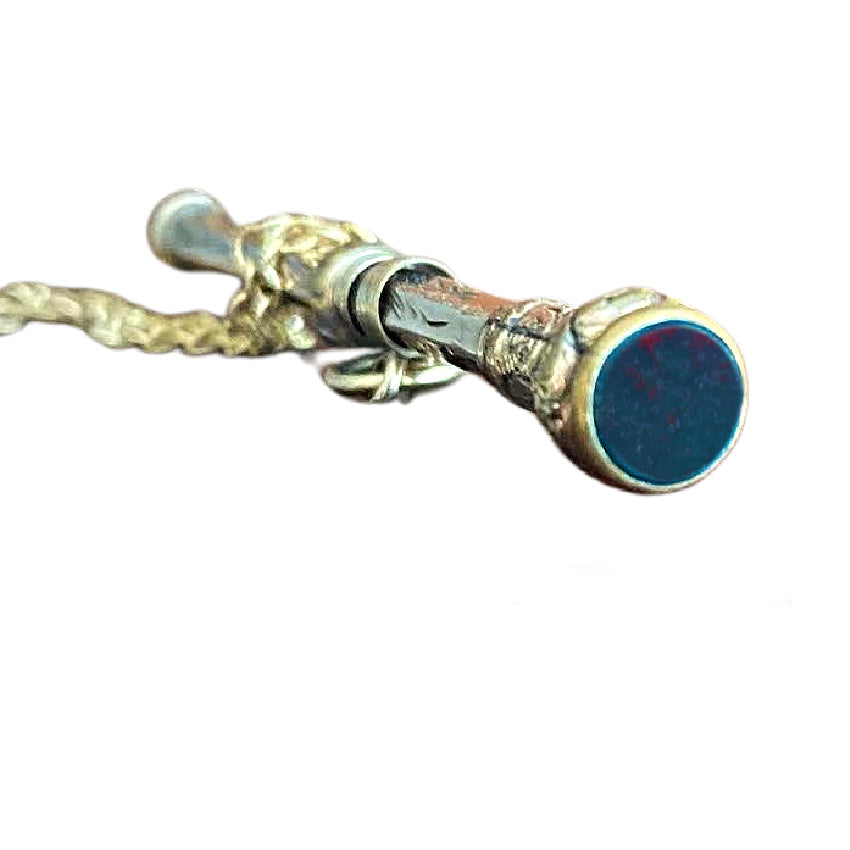 Antique gold-filled chatelaine pencil necklace with bloodstone end. A rare 19th-century writing accessory reimagined as jewelry.