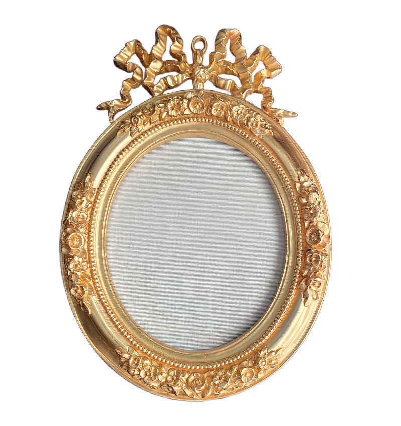 Antique French gilt photo frame with rare bow details Louis XV Dore bronze
