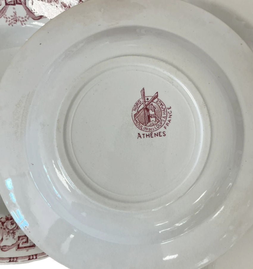 Antique French Plates Ribbon Garlands with Roses Set of 6