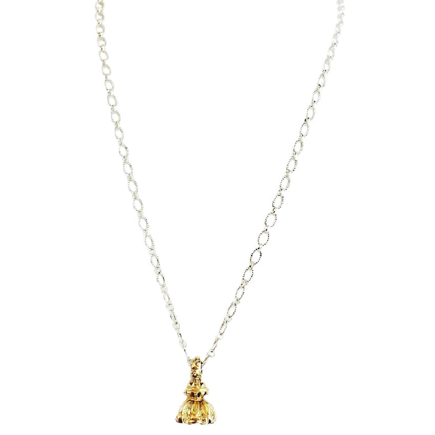Antique Georgian gold and white calcedony wax seal fob necklace with a gold fill 33" sterling silver chain.