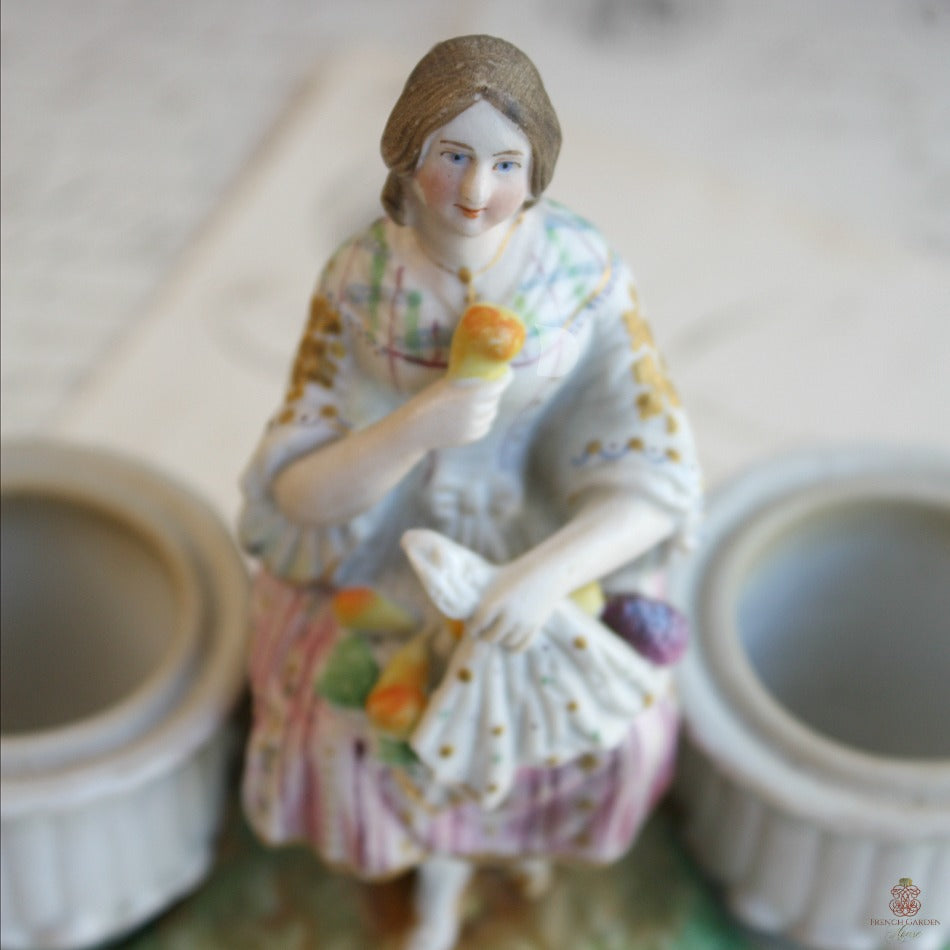 Early 19th Century Antique Old Paris Double Inkwell