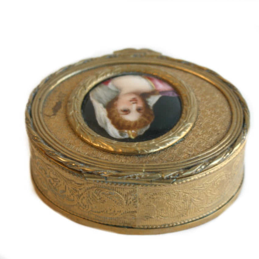 19th-Century French Limoges Gilt Bronze Oval Portrait Jewelry Box