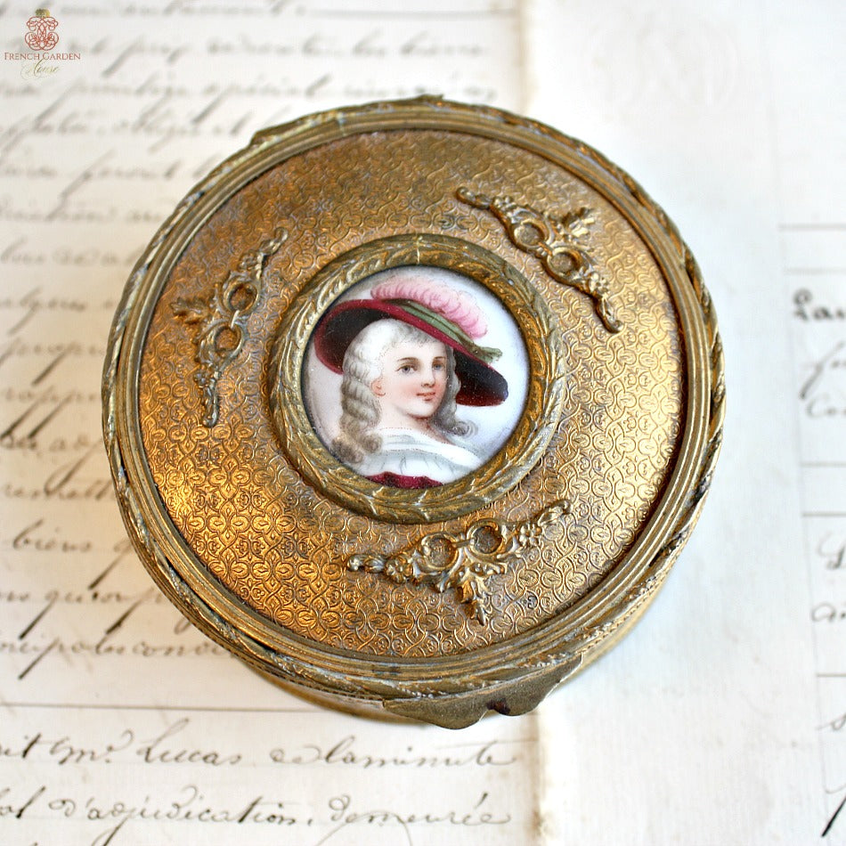 19th Century French Gilt Bronze Limoges Portrait Jewelry Box
