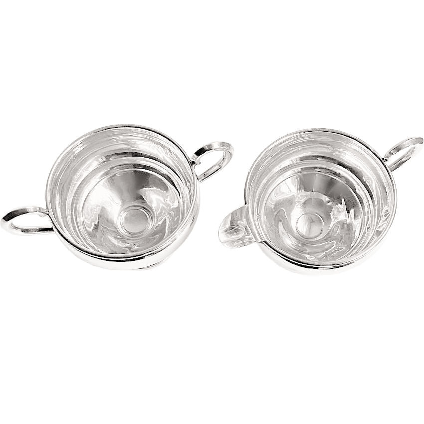 Antique Empire Silver Co. weighted mini creamer and open sugar bowl, Pattern #22, collectible early 20th-century American silver with charming patina, elegant tabletop set