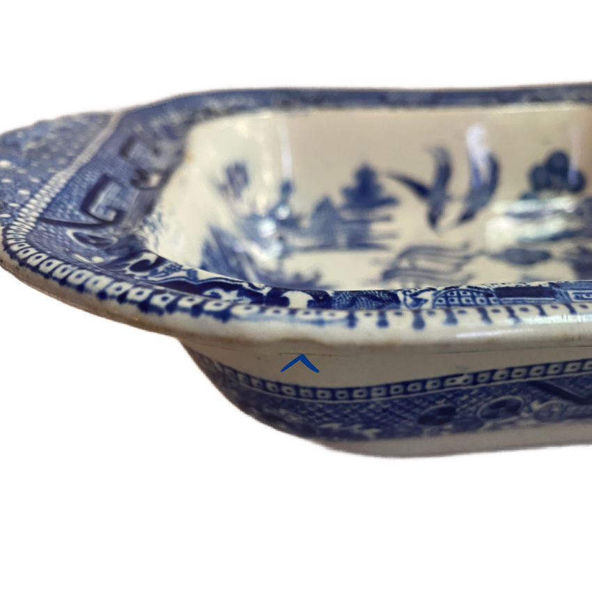 Antique English Blue Willow Transfer Ware Lidded Serving Dish