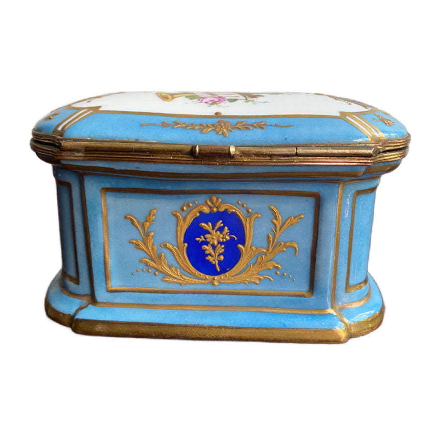 Antique French Bleu Céleste Porcelain Casket Box, Bourdois & Bloch