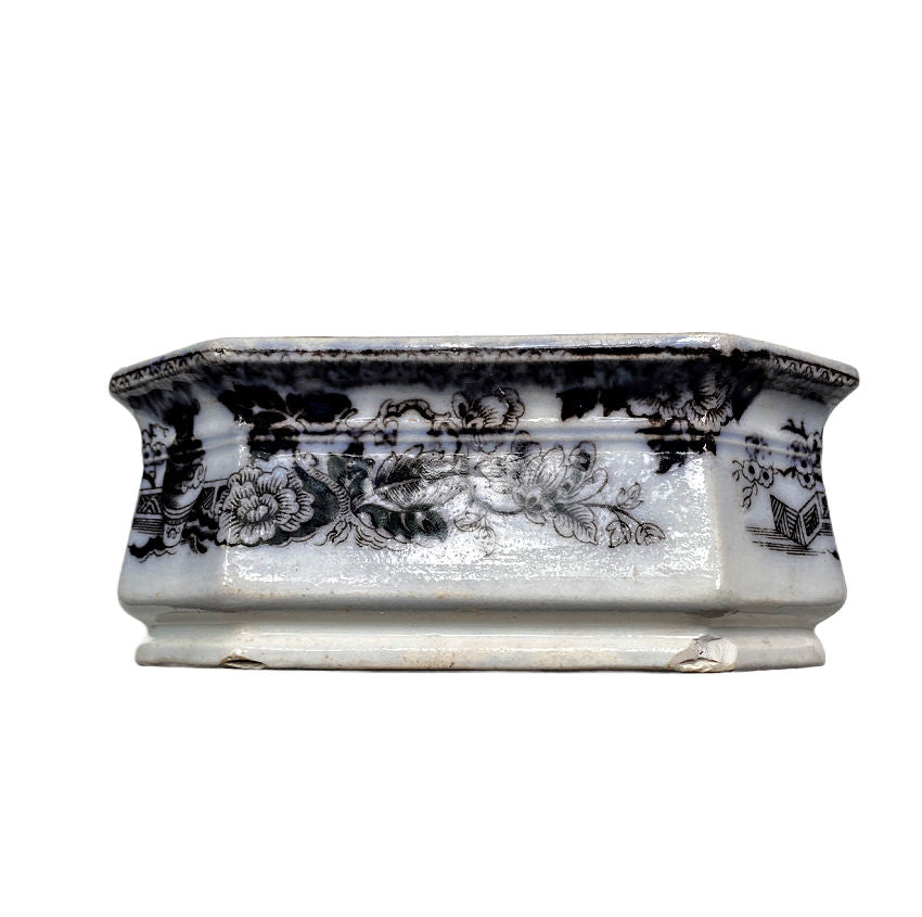 Antique Ironstone Soap Dish with Mulberry Black Design