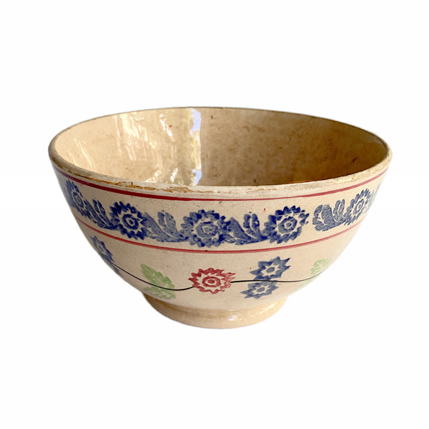 Antique Staffordshire Hand Painted & Stick Spatter Sponge Decorated Bowl Garlands