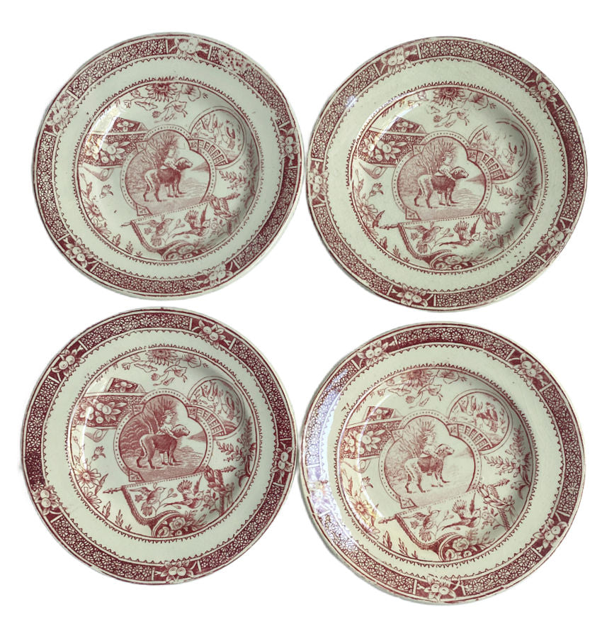 Complete Charles Allerton “Little Mae” Staffordshire tea set in red with teapot, sugar, creamer, plates, cups and saucers. Rare English collectible.