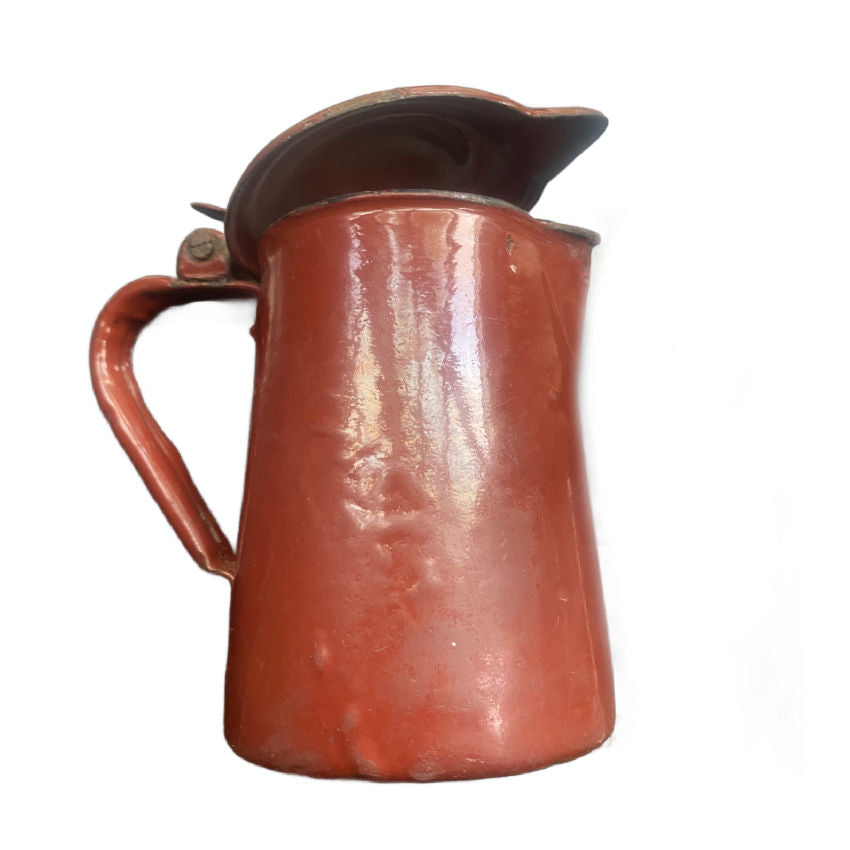 brown French enamel pitcher with lid in miniature size