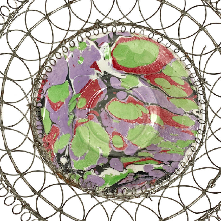 Sarreguemines faience plate lavender marbled swirl glaze detail