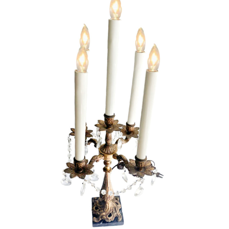 Antique French Rococo Style Five-Light Candelabra Lamp with Marble Base