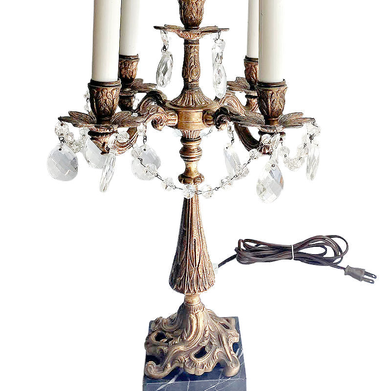 Antique French Rococo Style Five-Light Candelabra Lamp with Marble Base