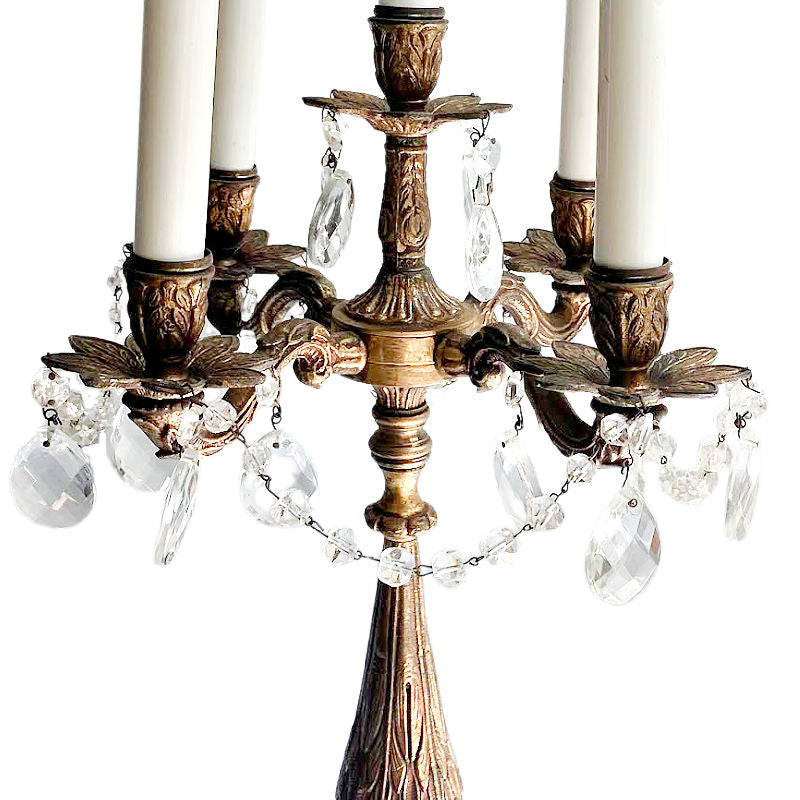 Antique French Rococo Style Five-Light Candelabra Lamp with Marble Base