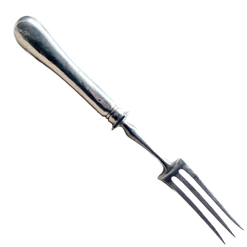 Antique French Sterling Silver Serving Fork with Gilded Stag