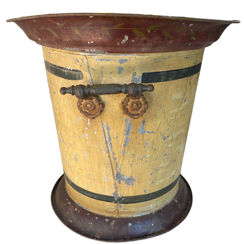 Antique French tole wine cooler jardinière iron side handles patina