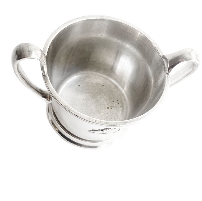 Antique Hotel Silver Double-Handled Small Bowl with Heraldic Detail