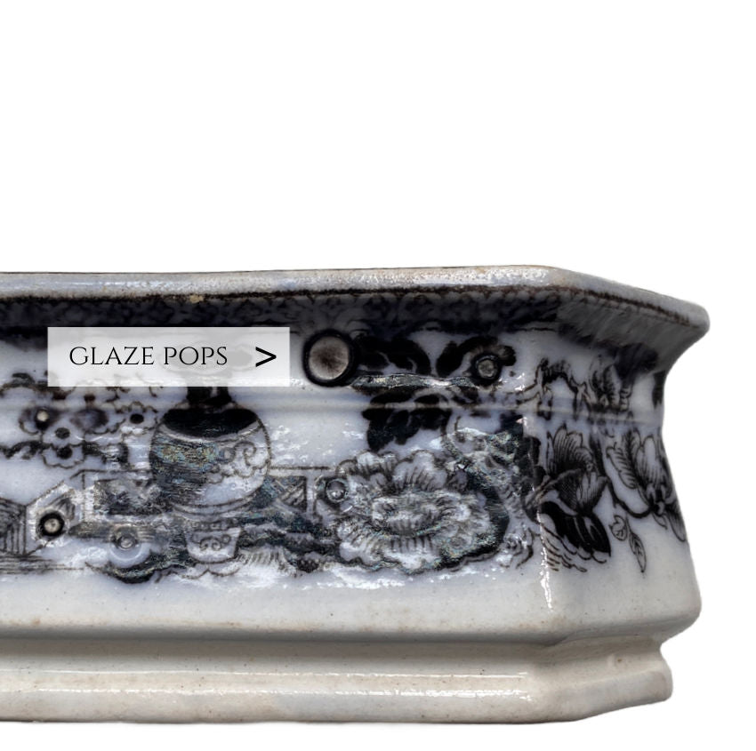 Antique Ironstone Soap Dish with Mulberry Black Design