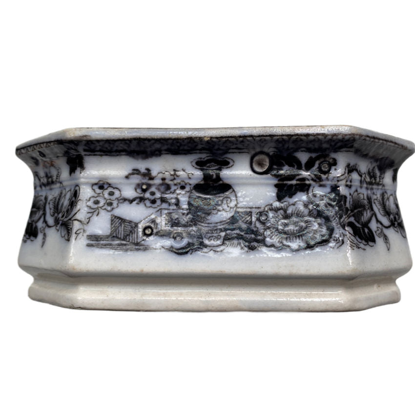Antique Mulberry ironstone Soap Dish with urn and floral pattern