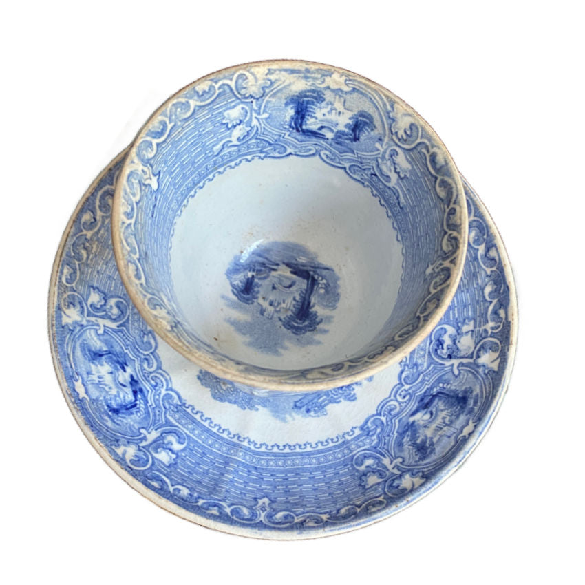 Inside Detail of Abbey transferware pattern on 1850 Livesley Powell & Co. handleless tea bowl