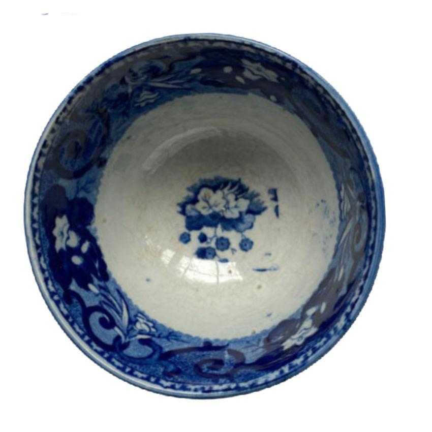 19th Century Regency Blue and White Transferware Pearlware Tea Bowl Mother and Children Playing