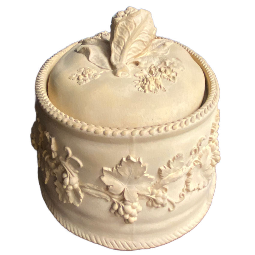 Antique English Caneware Serving Tureen Cauliflower Lid Top back view