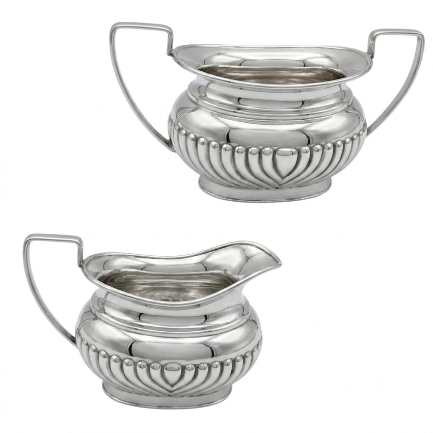 Sheffield silverplate creamer and open sugar set 4 piece service