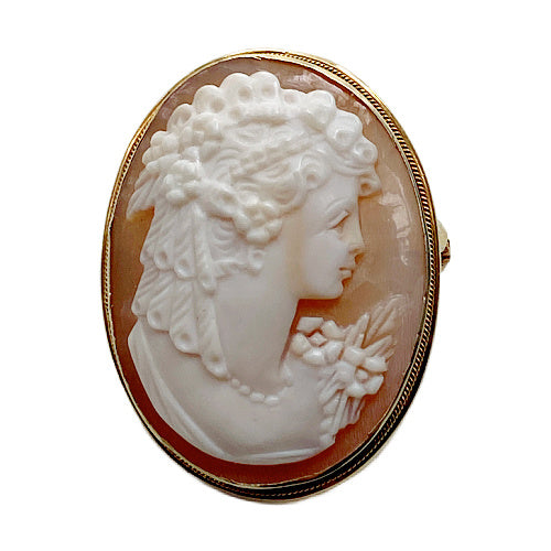 Estate gold cameo, 14k cameo brooch, hand-carved shell, antique portrait jewelry, luxury cameo pendant, collectible gold brooch,