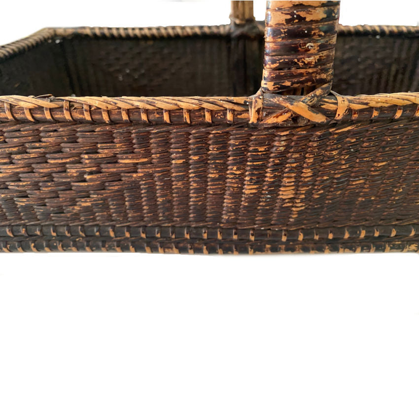 Very early French Country hand woven basket with original paint