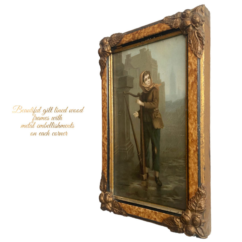 Antique Napoleon III framed print with gilt corners