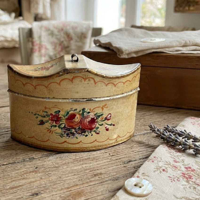 Exquisite Antique French Hand-Painted Tole Box – Rare Small Size