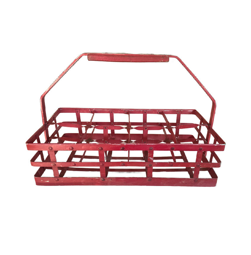 Vintage French red painted 8 wine bottle carrier