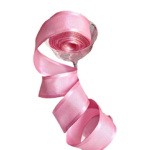 French wired bright pink grosgrain ribbon with satin edges, luxury decorative ribbon for couture wrapping, floral design, and elegant presentation.