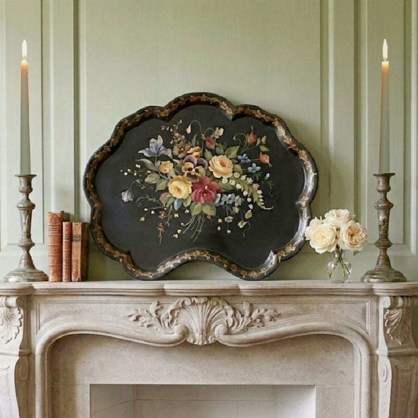 Vintage Hand Painted Tole Tray Signed Floral Art – frenchgardenhouse