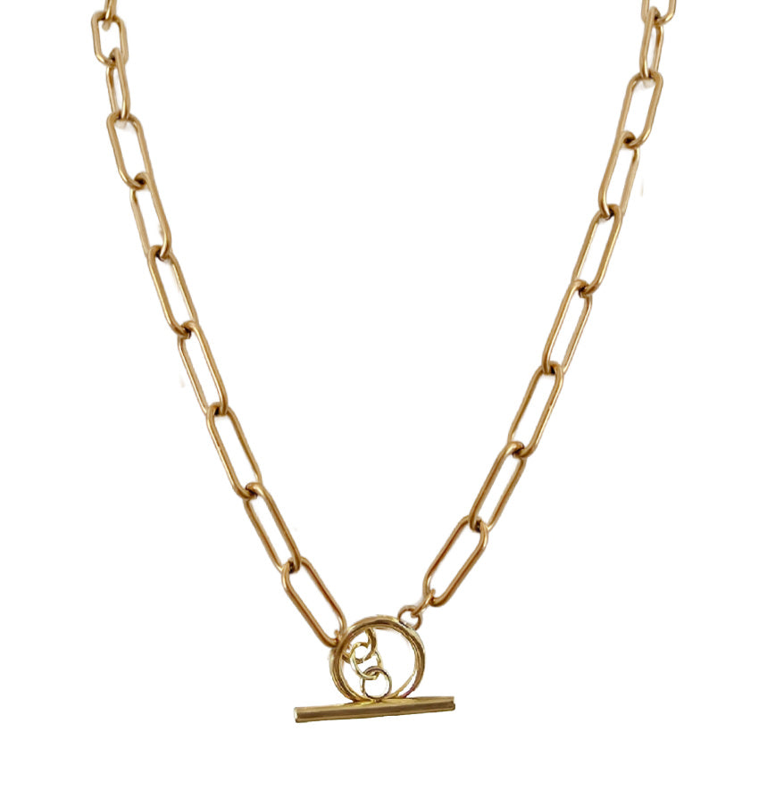 Heirloom Chunky Paperclip Necklace in 18K gold over stainless steel, toggle closure, bold sculptural links, hypoallergenic, luxury collectible jewelry