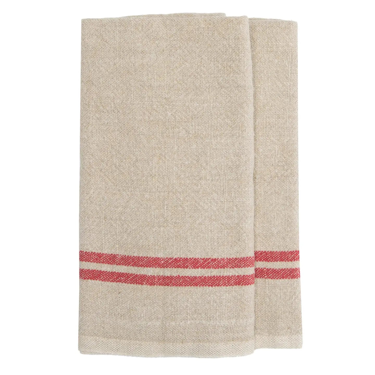 Hand woven Linen Kitchen Towels Natural & Red, Set of 2
