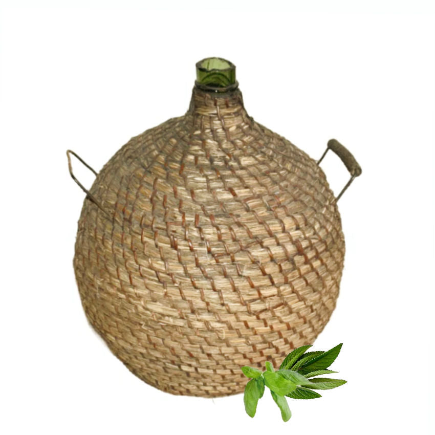 Demijohn, Dame Jeanne, Carboy, Bonbonne, Wicker Bottle, Woven Glass Bottle in wicker case