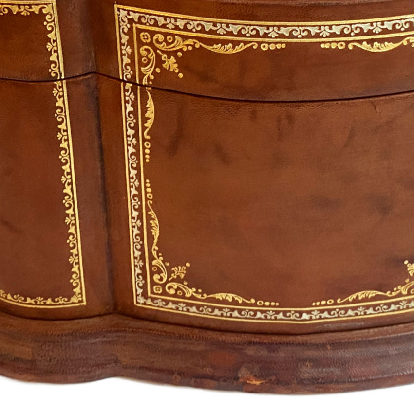 Large Vintage Scuola del Cuoio Firenze Leather Letter Box with Lid & 22kt Gold Tooling – Coffret à Courrier