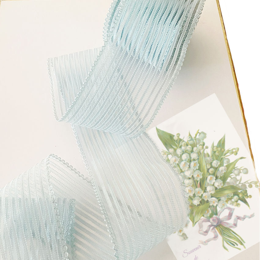 Light French Sky Blue Sheer Striped Ribbon