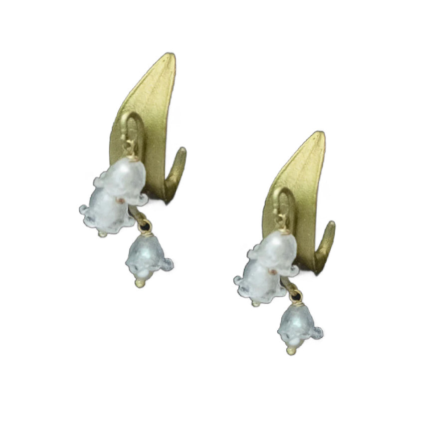 Collectible Lily of the Valley bronze earrings with delicate bell-shaped blossoms and sterling posts
