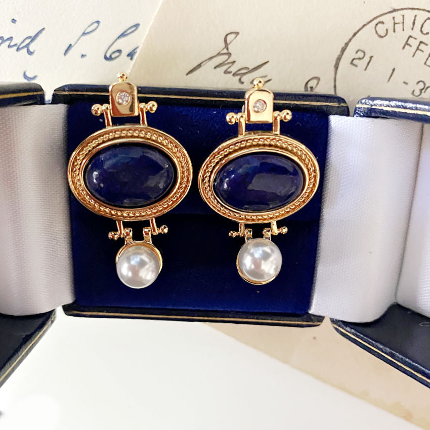 Lapis Pearl and fold luxury jewelry earrings
