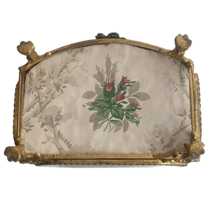 Ornate Gilt Filigree Jewelry Casket with Deep Pink Silk Velvet Lining