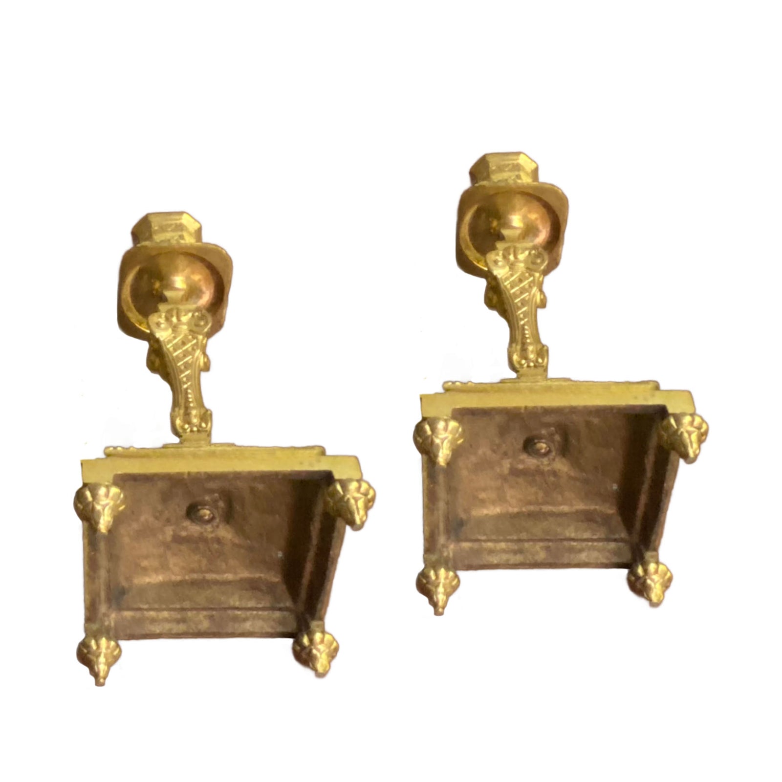 Pair Antique Gilt Brass Candlesticks French Empire Style