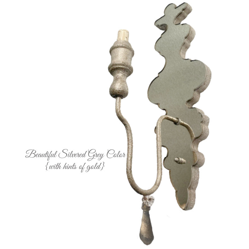 Pair Transitional Silvered Mirrored One Light Wall Sconces