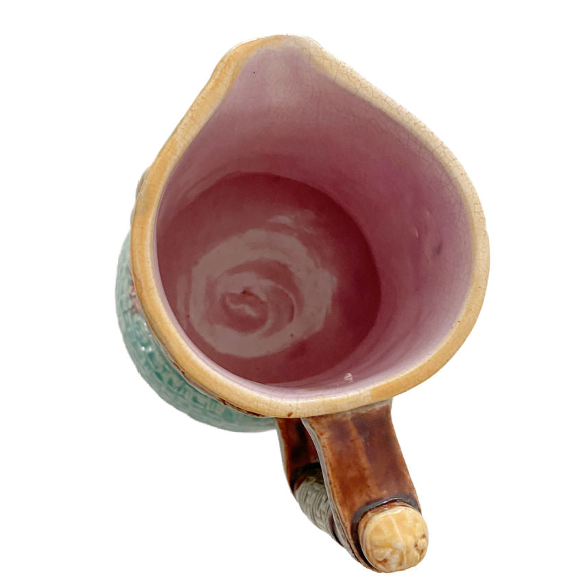 Rare Antique Aesthetic Movement Turquoise Apple Blossom Majolica Pitcher