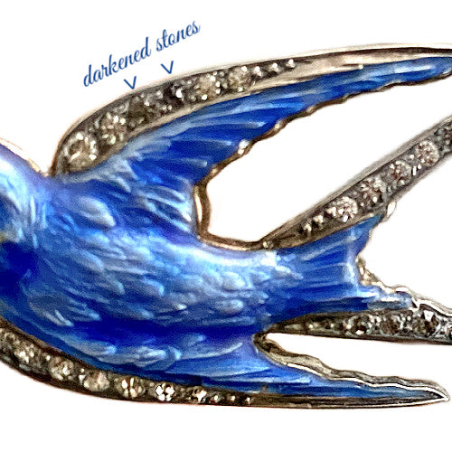 Rare Paye & Baker Sterling Silver Guilloché Enamel Swallow Brooch