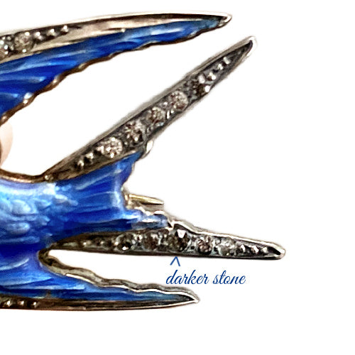 Rare Paye & Baker Sterling Silver Guilloché Enamel Swallow Brooch