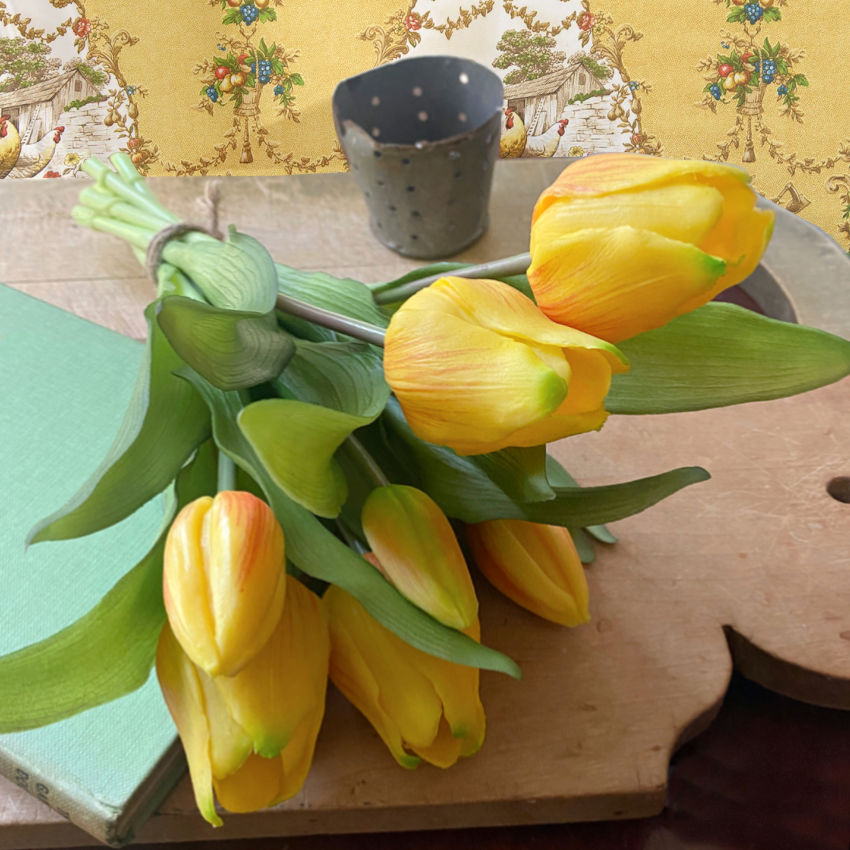 French country tulip bouquet, real touch tulips, sun kissed tulip bouquet, faux tulip arrangement, realistic artificial flowers, French country decor, spring floral decor, luxury faux florals, real touch flowers, cottage style flowers, everlasting tulips, interior styling florals, elegant home decor